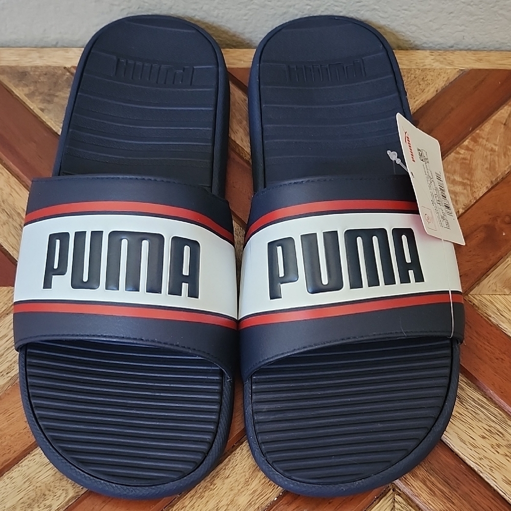PUMA Men's Black and White Slide Sandals